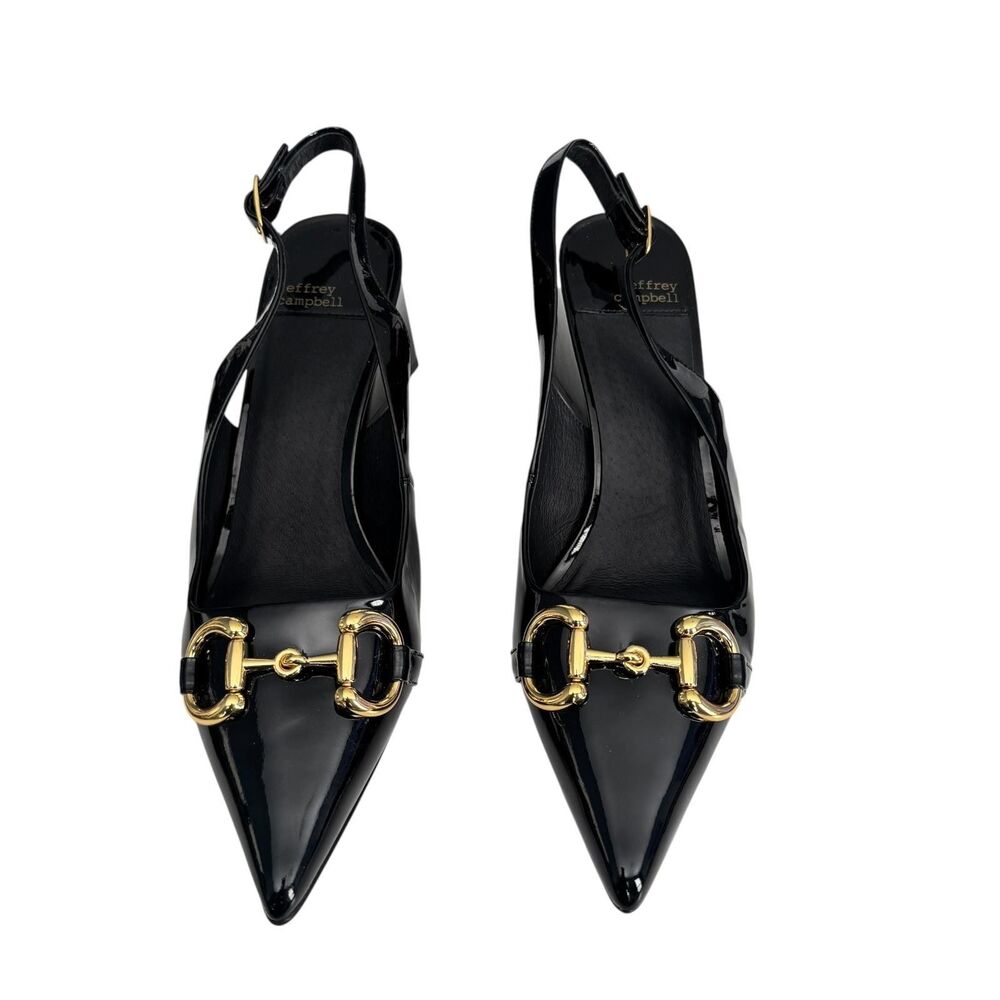 Jeffrey Campbell Womens Size 8.5 Black Nakita Slingback Block Heels Horsebit